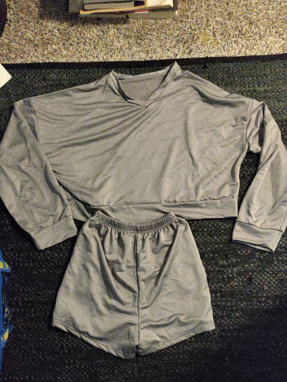 Gray Women's Lounge Set - Long Sleeve Top & Elastic Waist Shorts